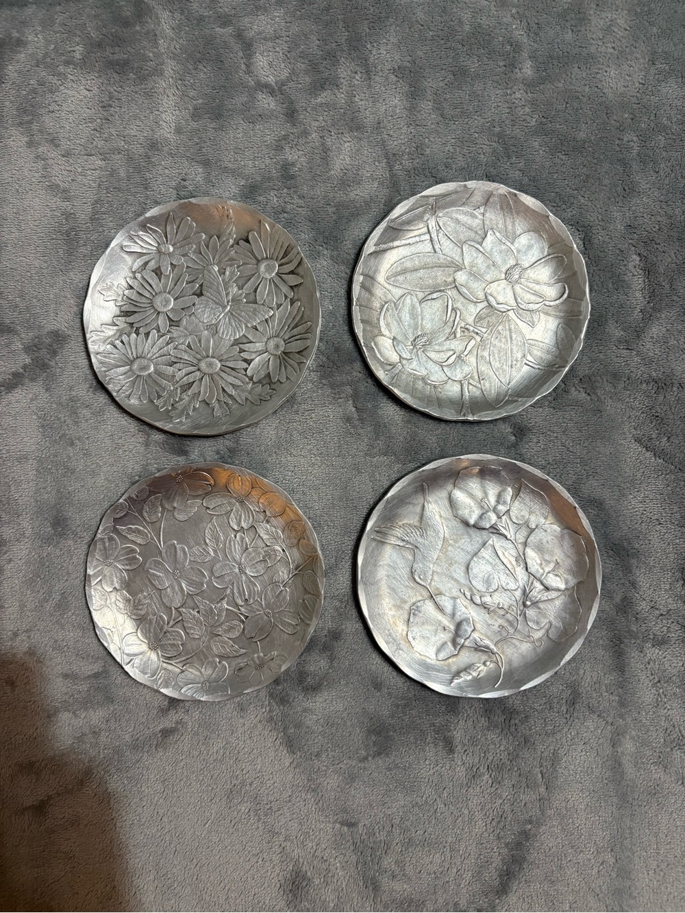 Set of 4 Vintage Wendell August Handmade Forge Coasters- Assorted Nature Scenes